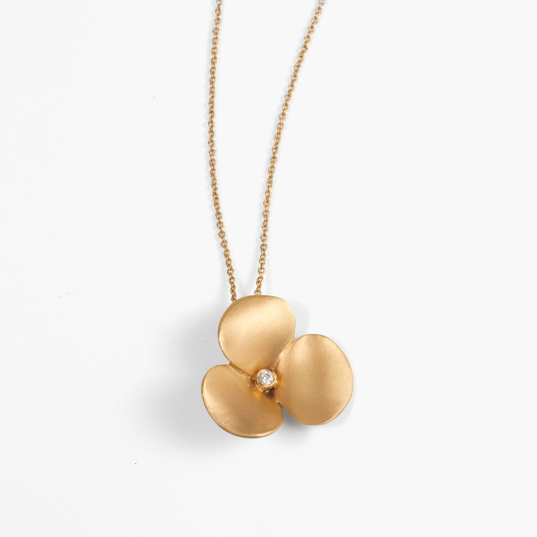 14K Matte Gold Flower Pendant Necklace with Natural Diamonds - Jewelry And Store