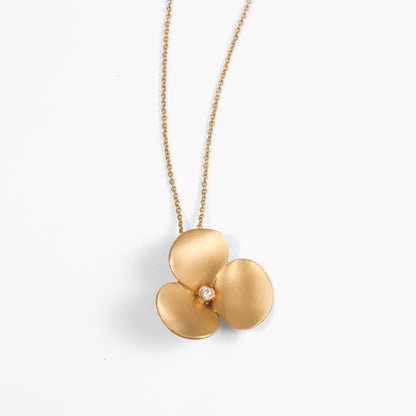 14K Matte Gold Flower Pendant Necklace with Natural Diamonds - Jewelry And Store