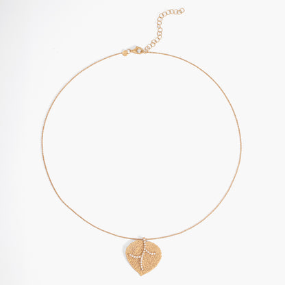14K Matte Gold Filigree Leaf Pendant with Natural Diamonds - Jewelry And Store