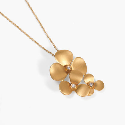 14K Matte Gold Floral Pendant Necklace with Natural Diamonds - Jewelry And Store