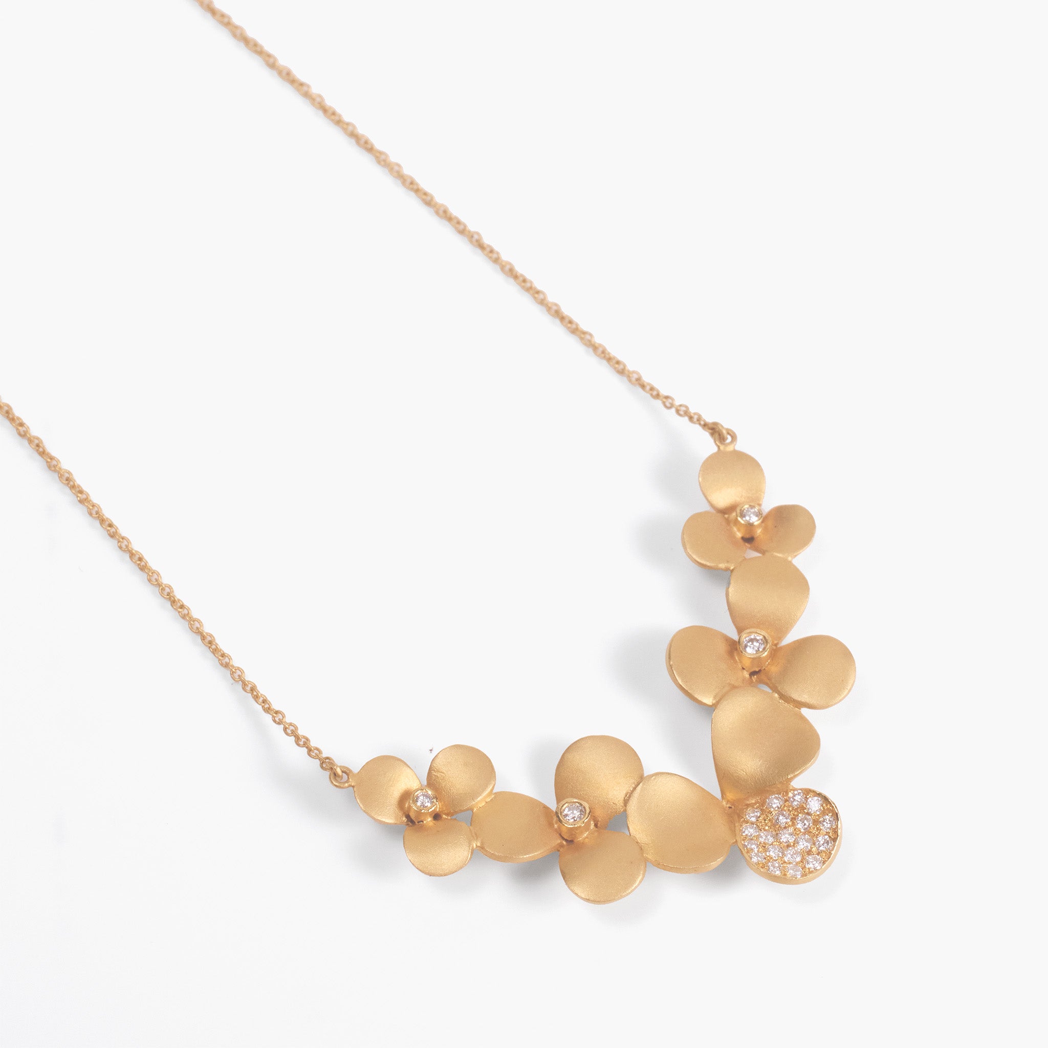 14K Matte Gold Floral Necklace with Natural Diamonds - Jewelry And Store