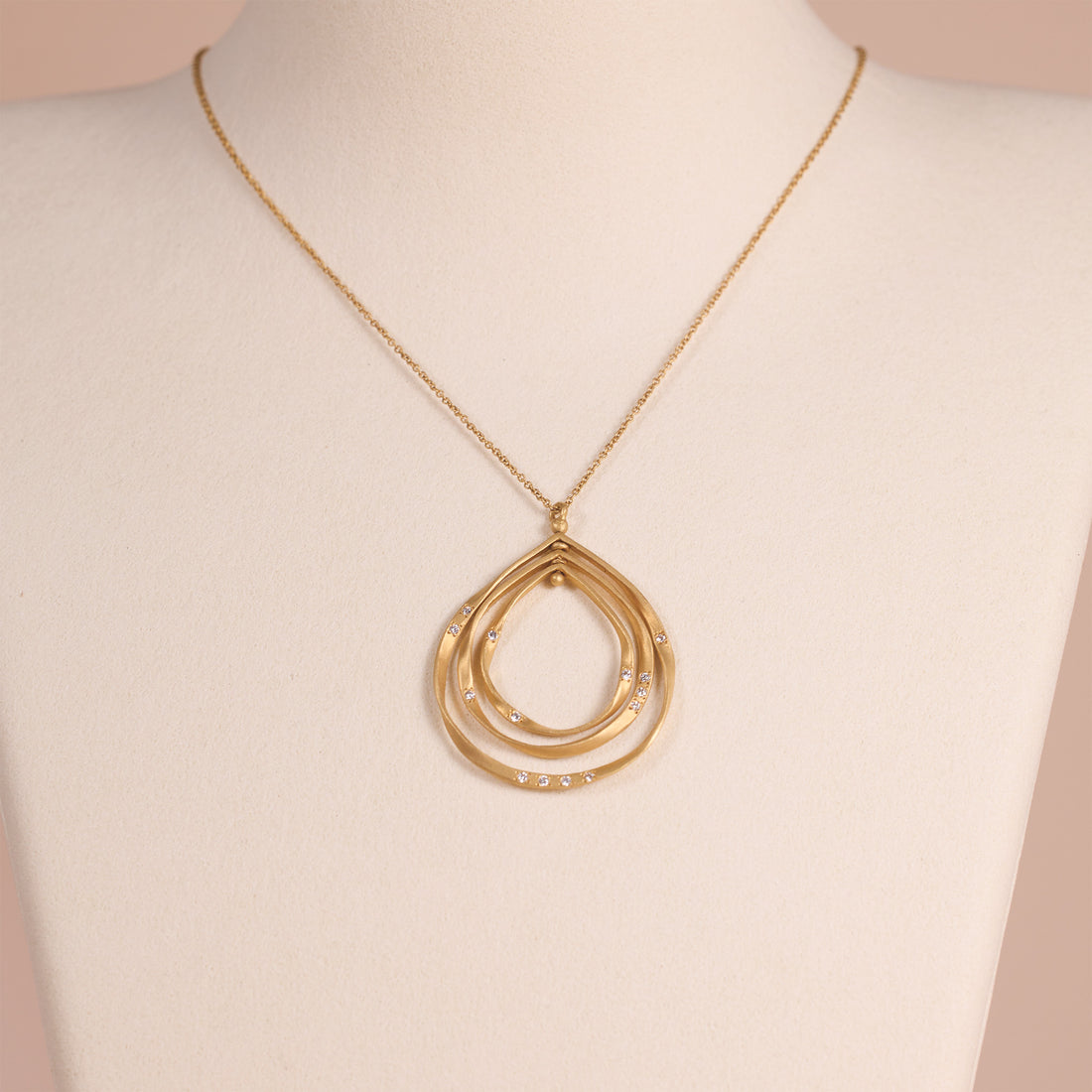 14K Matte Gold Galaxy - Inspired Rotatable Teardrop Pendant with Natural Diamonds - Jewelry And Store