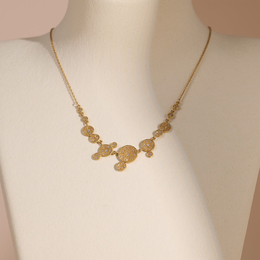 14K Gold Hammered Multi - Disc Necklace with Natural Diamonds - Jewelry And Store
