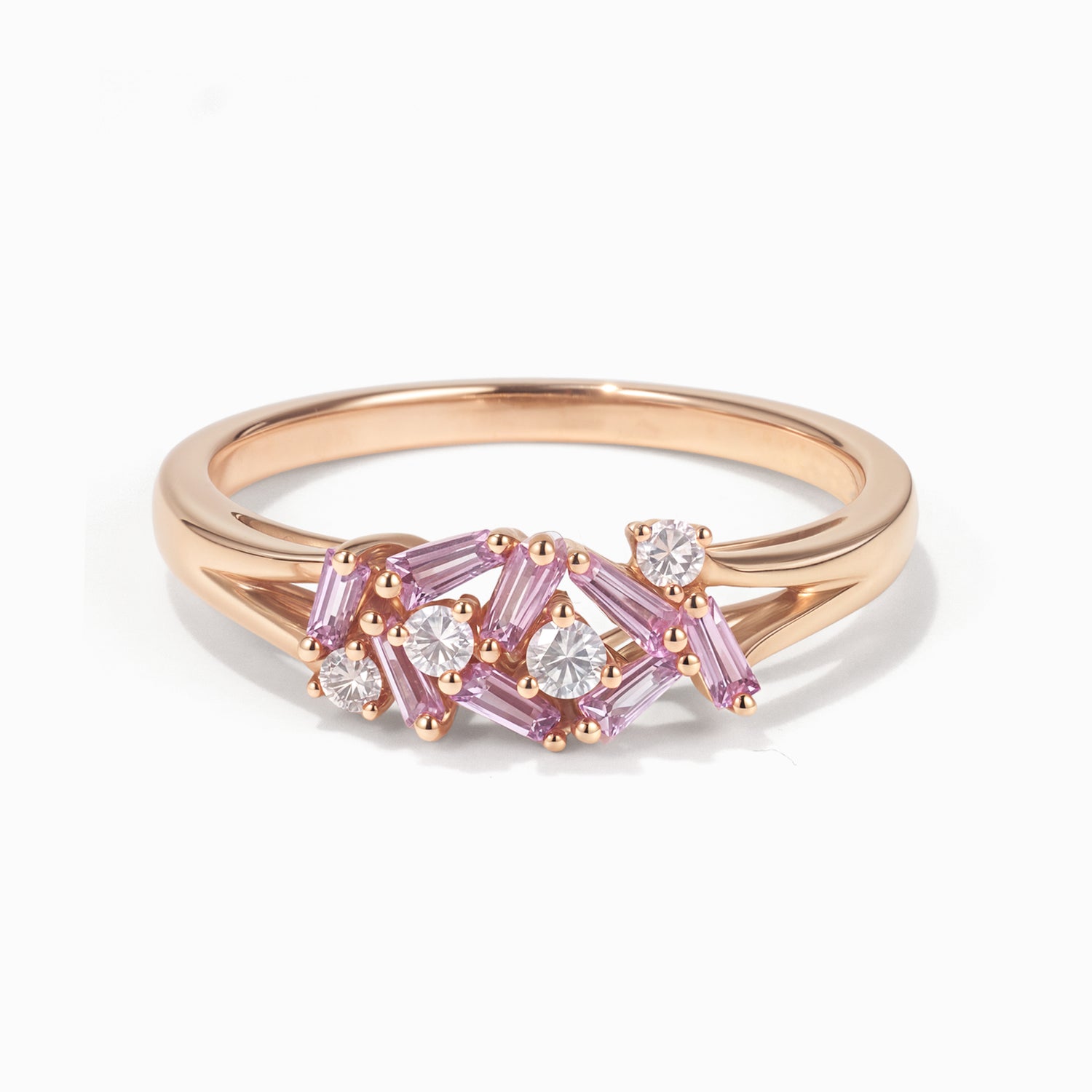 Diamond &amp; Pink Sapphire Band Ring in 18K Gold