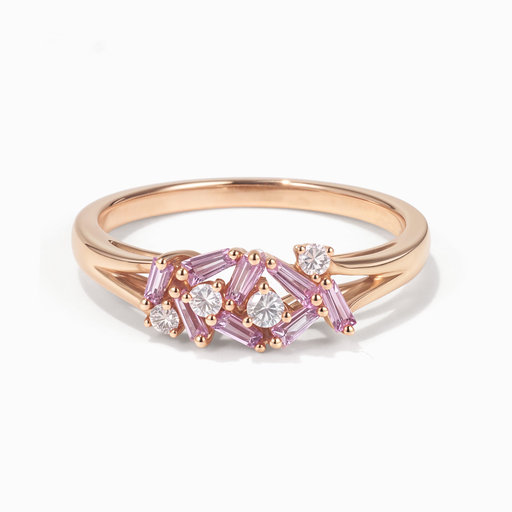 Diamond &amp; Pink Sapphire Band Ring in 18K Gold - Jewelry And Store