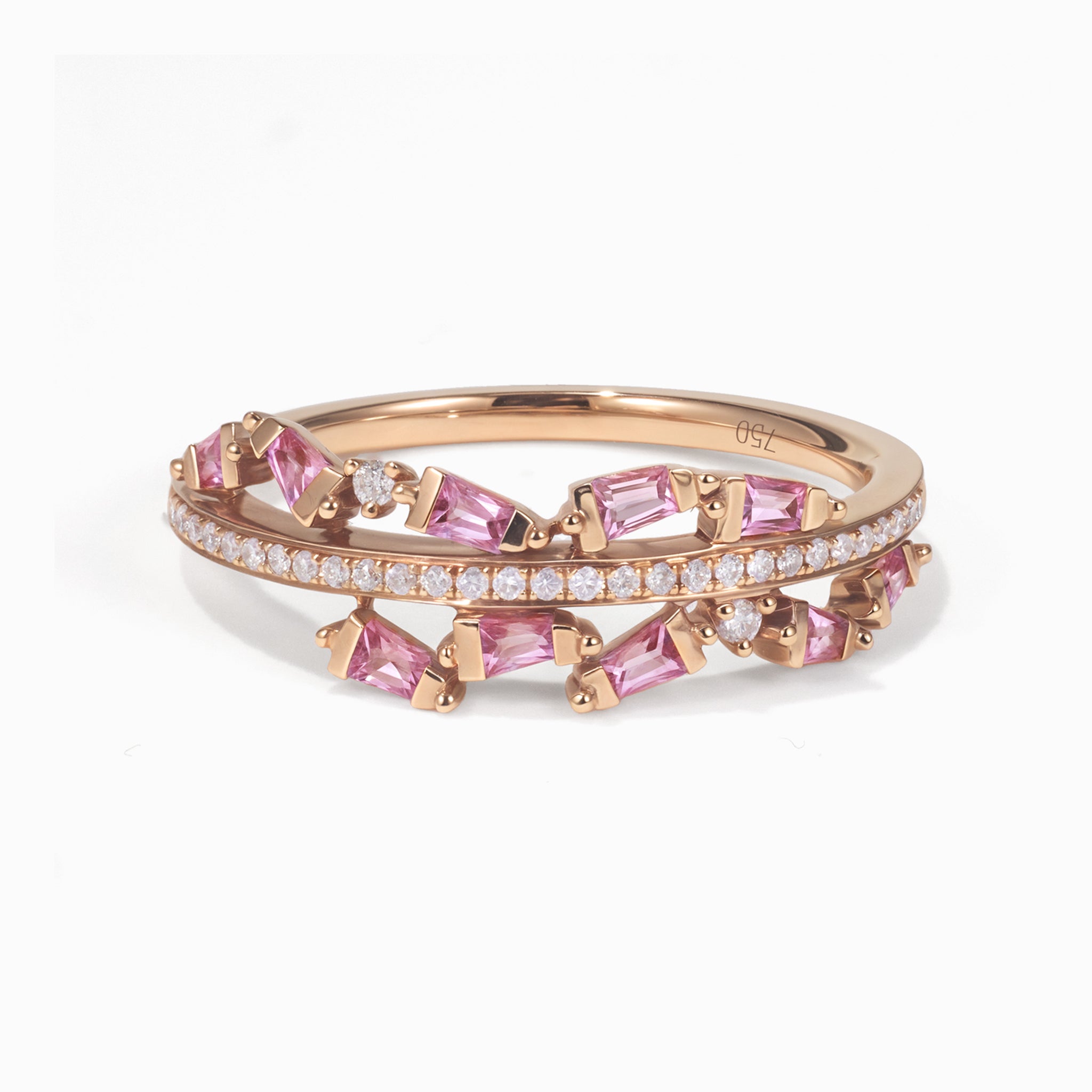 Diamond &amp; Pink Sapphire Band Ring in 18K Gold