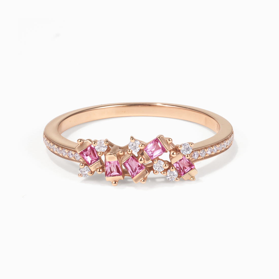 18K Rose Gold Diamond & Pink Sapphire Slim Band Ring - Jewelry And Store