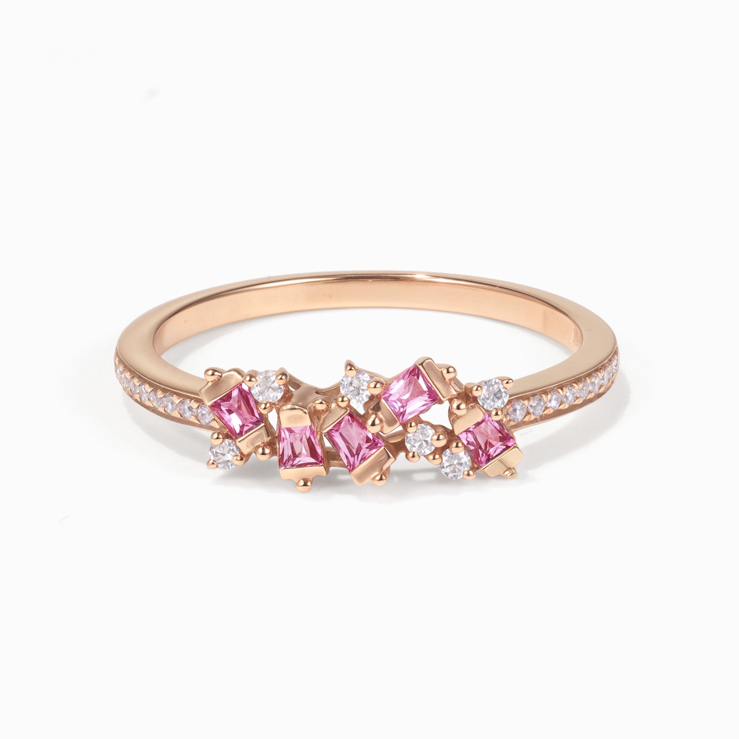 18K Rose Gold Diamond &amp; Pink Sapphire Slim Band Ring