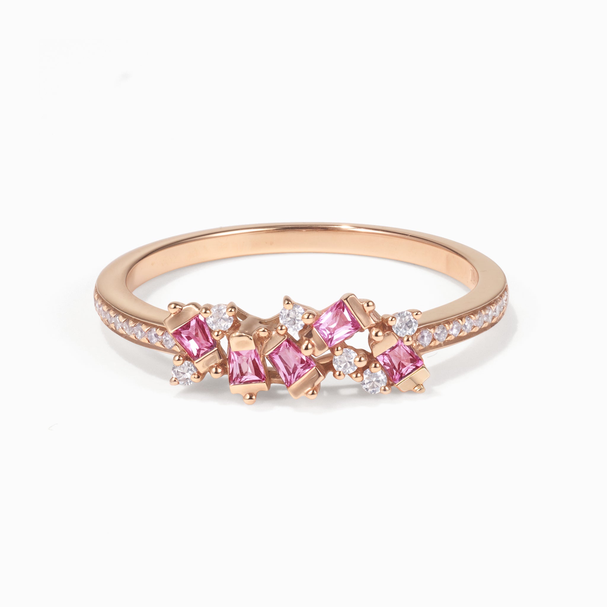 18K Rose Gold Diamond &amp; Pink Sapphire Slim Band Ring - Jewelry And Store
