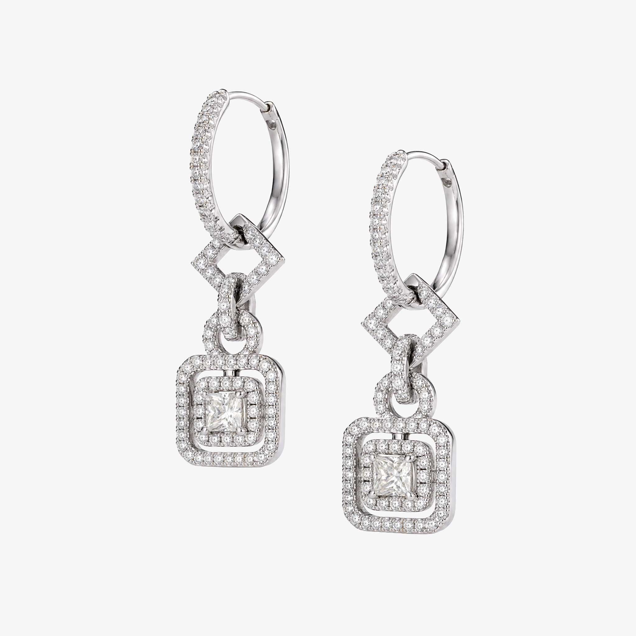 1.63 ct.tw. Natural Diamond Dangle Earrings in 14K White Gold - JewelryandStore