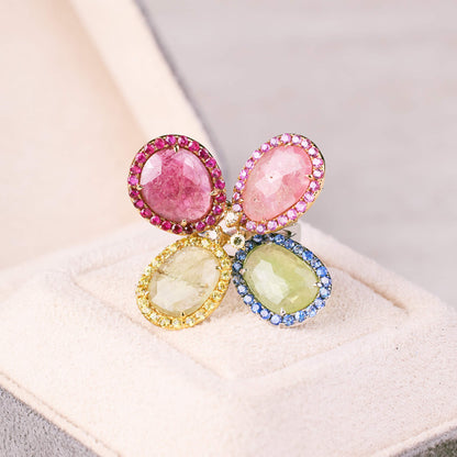 18K Gold Diamond and Slice Sapphire Flower Ring - Jewelry And Store