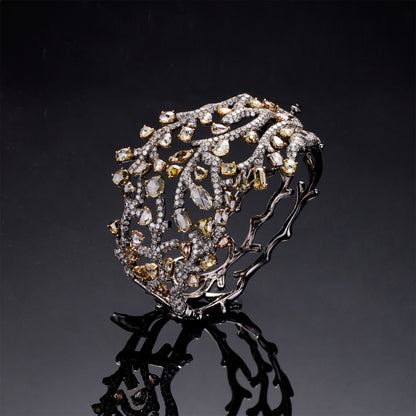 18K Black Gold Bangle with Natural White Diamonds &amp; Color Diamonds - Jewelry And Store