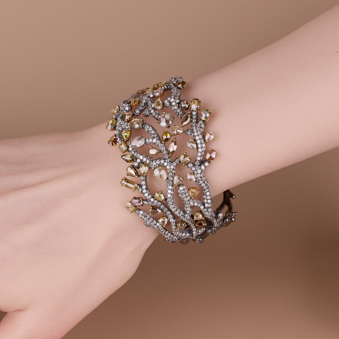 18K Black Gold Bangle with Natural White Diamonds &amp; Color Diamonds - Jewelry And Store