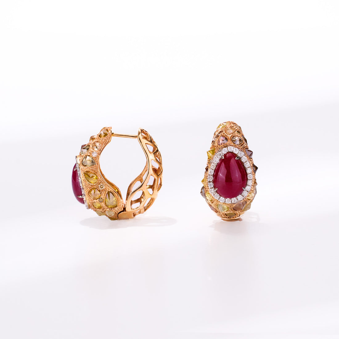 18K Gold Diamond and Ruby Hoop Earrings - Jewelry And Store
