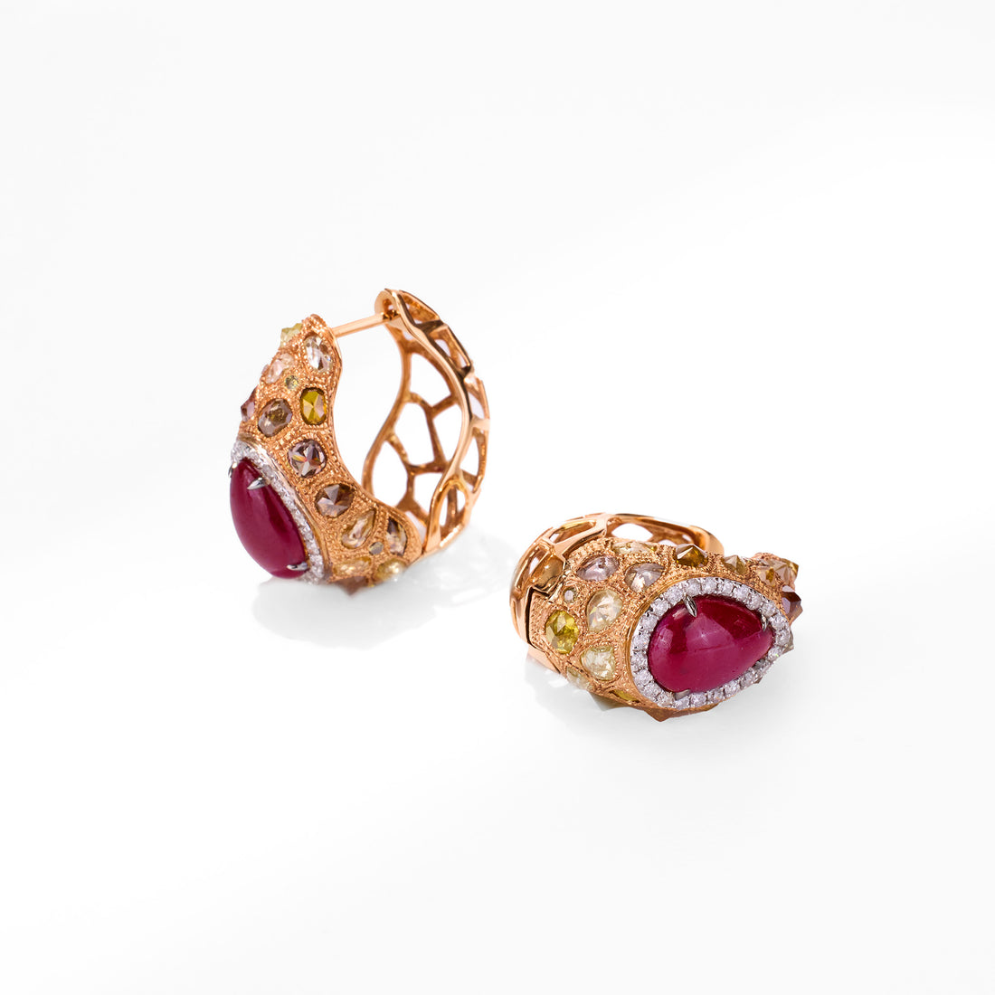 18K Gold Diamond and Ruby Hoop Earrings - Jewelry And Store