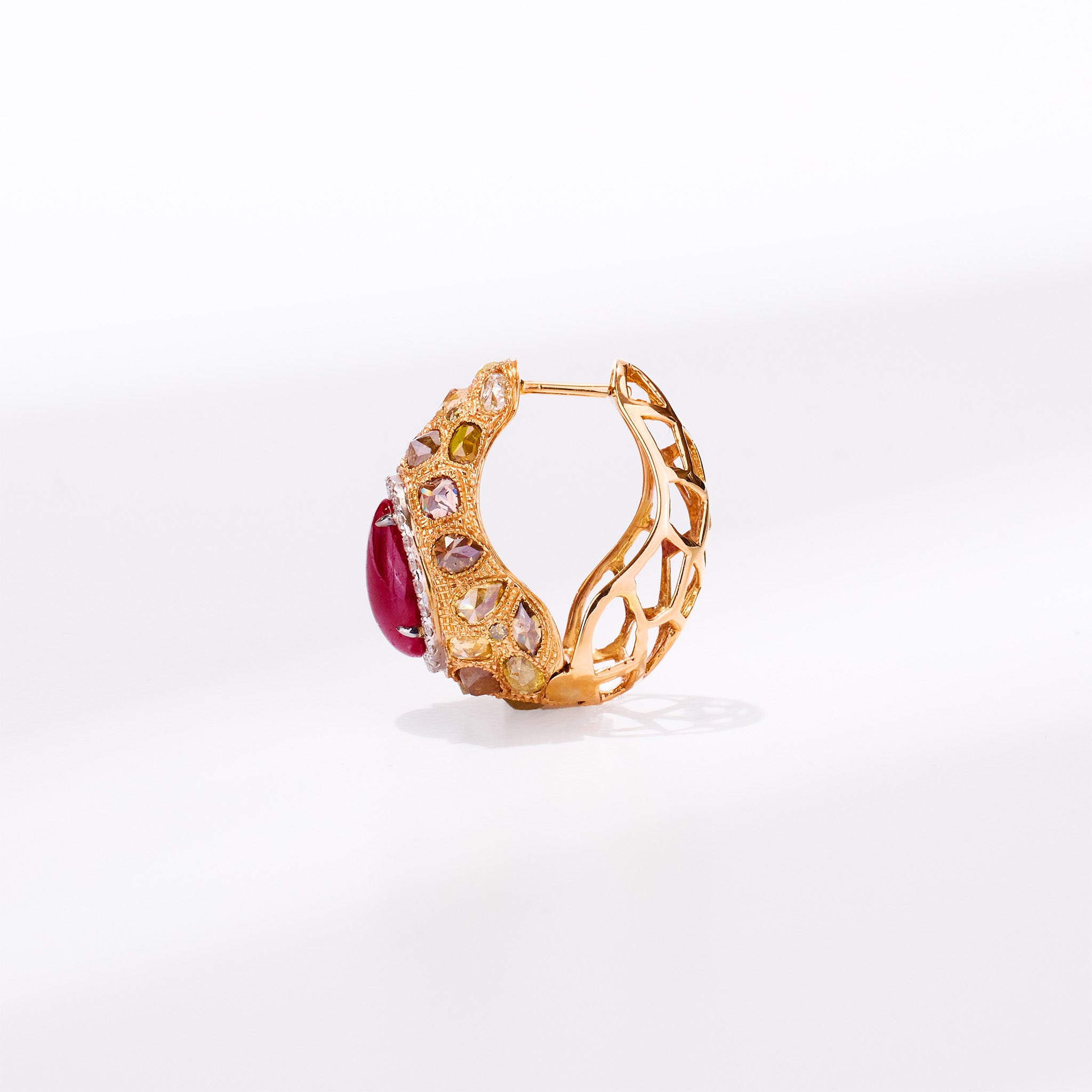 18K Gold Diamond and Ruby Hoop Earrings - Jewelry And Store