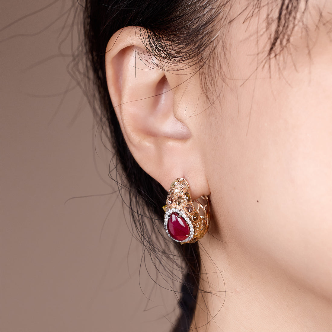 18K Gold Diamond and Ruby Hoop Earrings - Jewelry And Store
