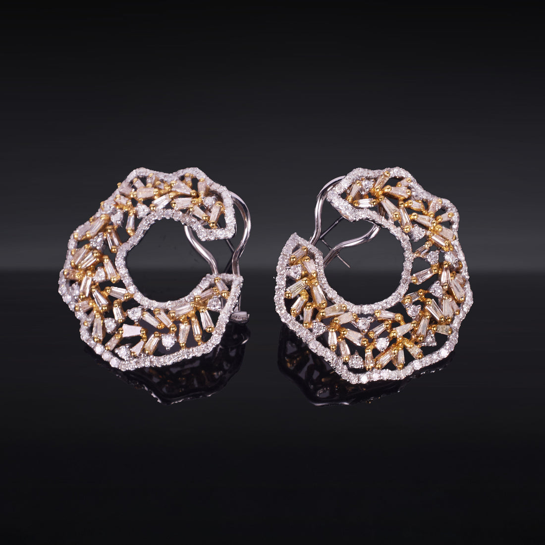 18K Gold Crescent Earrings with Natural White Diamonds - Jewelry And Store