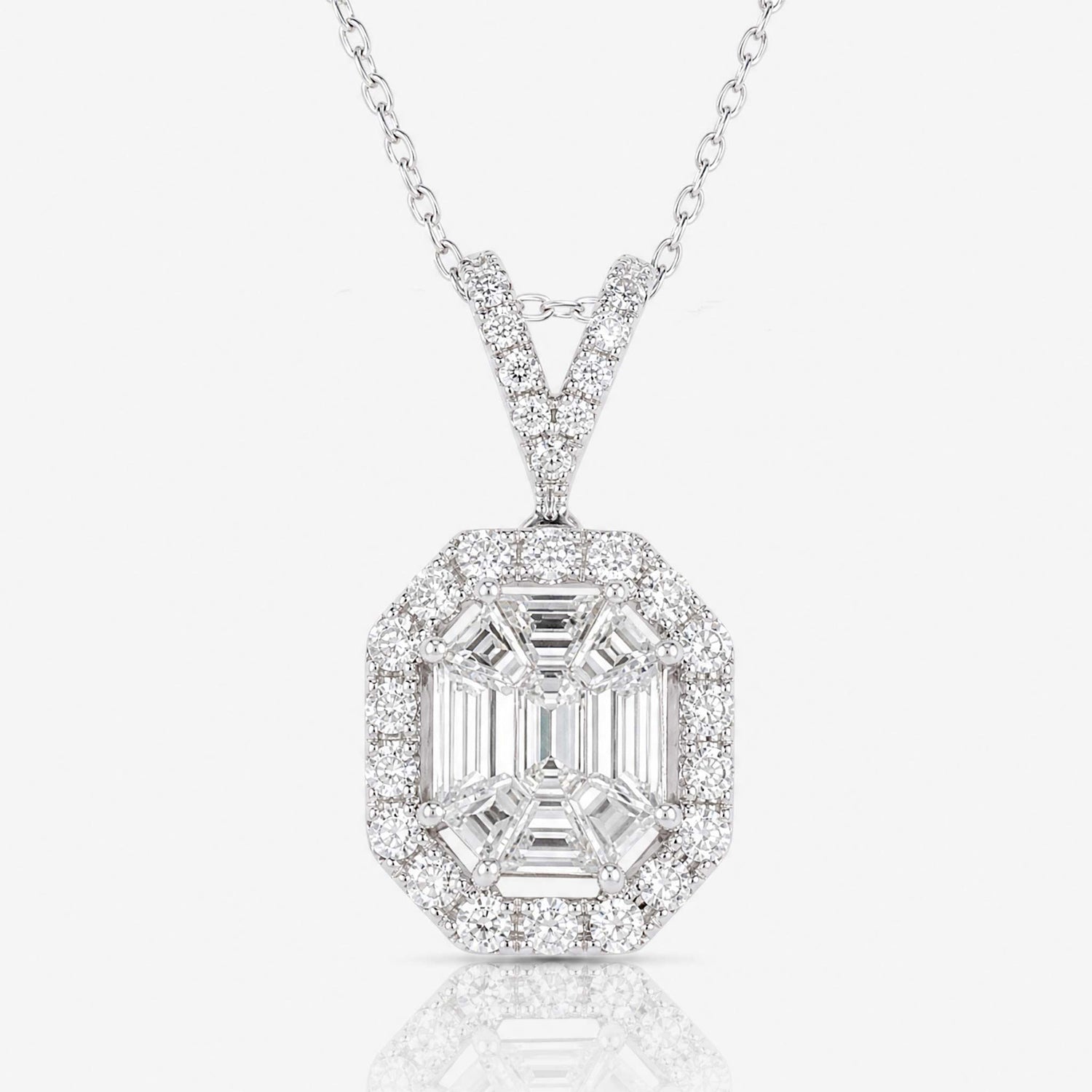 1.17ct Natural Diamond Emerald-Cut Illusion Pendant in 18K Gold - JewelryandStore