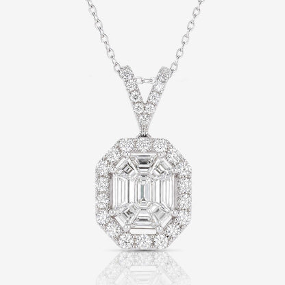 1.17ct Natural Diamond Emerald-Cut Illusion Pendant in 18K Gold - JewelryandStore
