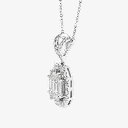 1.17ct Natural Diamond Emerald-Cut Illusion Pendant in 18K Gold - JewelryandStore