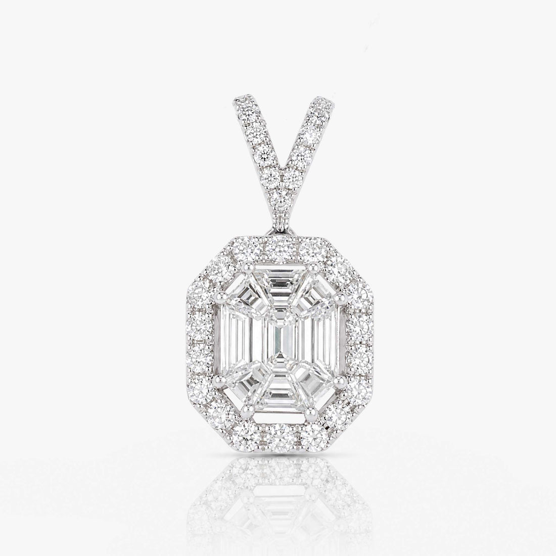 1.17ct Natural Diamond Emerald-Cut Illusion Pendant in 18K White Gold - JewelryAndStore