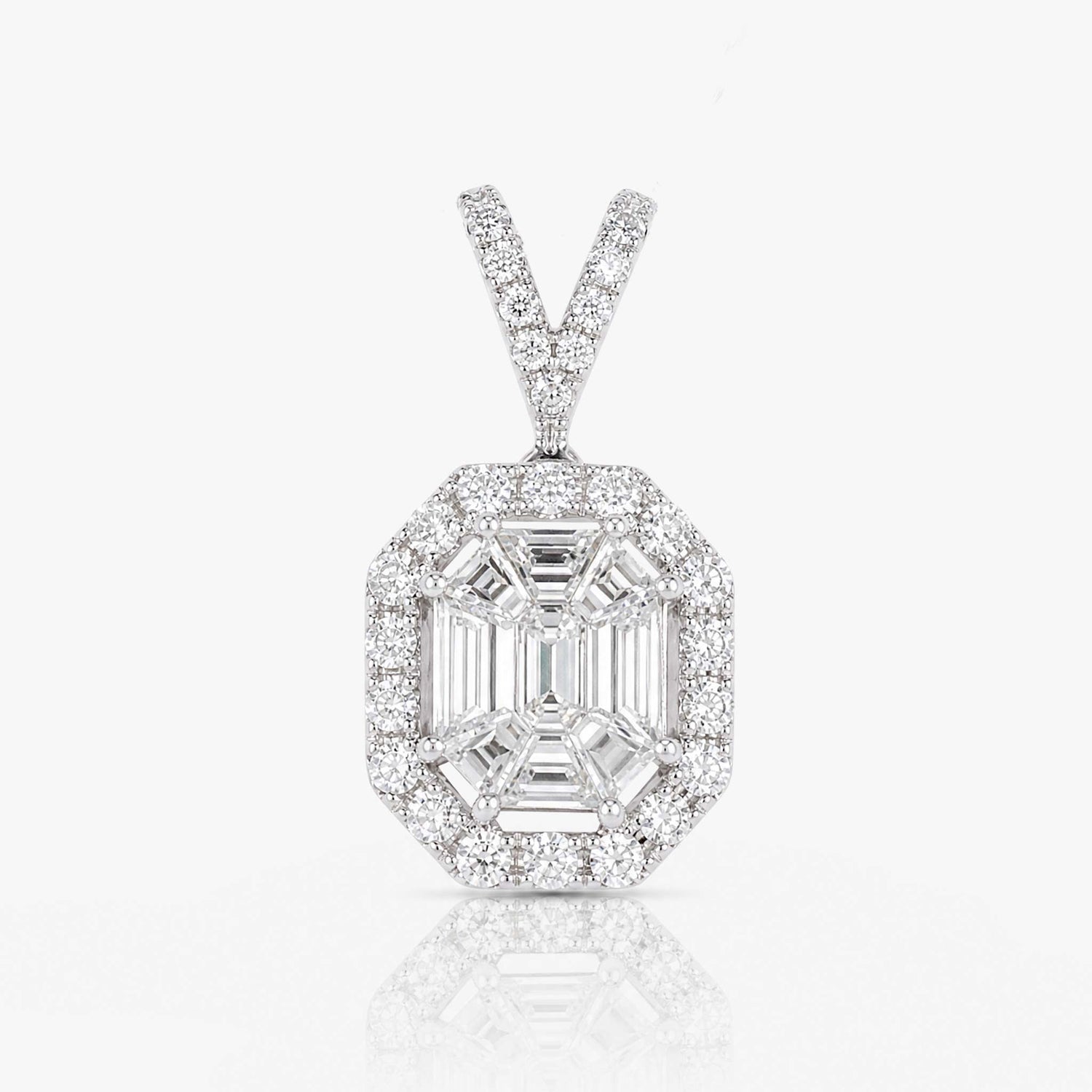 1.17ct Natural Diamond Emerald-Cut Illusion Pendant in 18K Gold - JewelryandStore