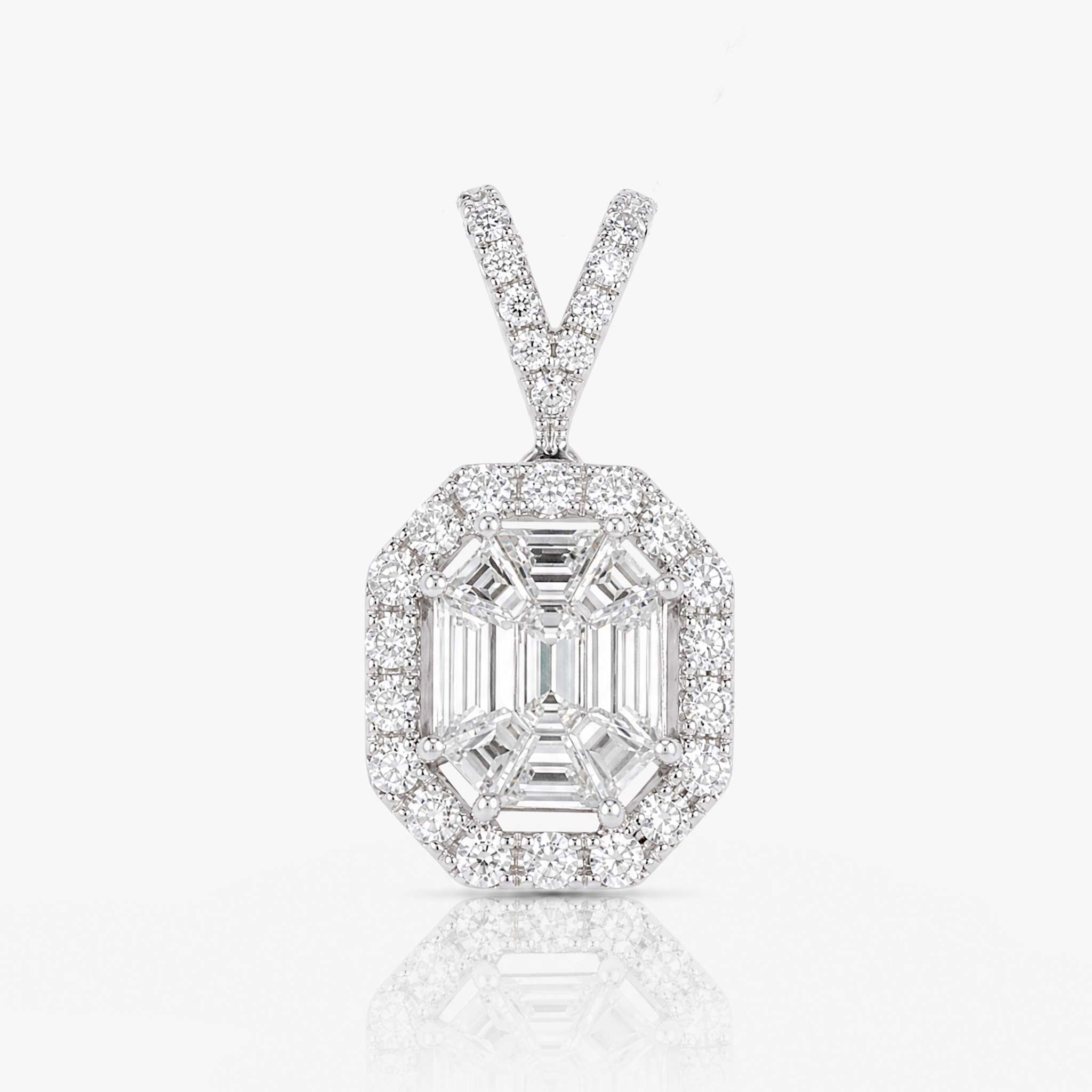1.17ct Natural Diamond Emerald-Cut Illusion Pendant in 18K White Gold - JewelryAndStore