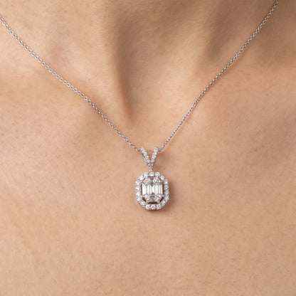 1.17ct Natural Diamond Emerald-Cut Illusion Pendant in 18K Gold - JewelryandStore