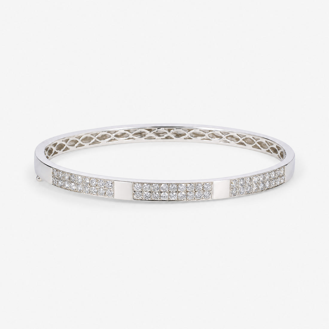Geometric Segmented Pave Natural Diamond White Gold Bangle - JewelryandStore