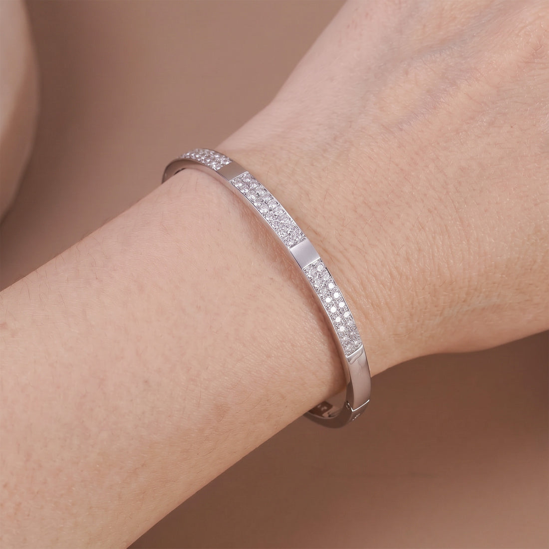 Geometric Segmented Pave Natural Diamond White Gold Bangle - JewelryandStore