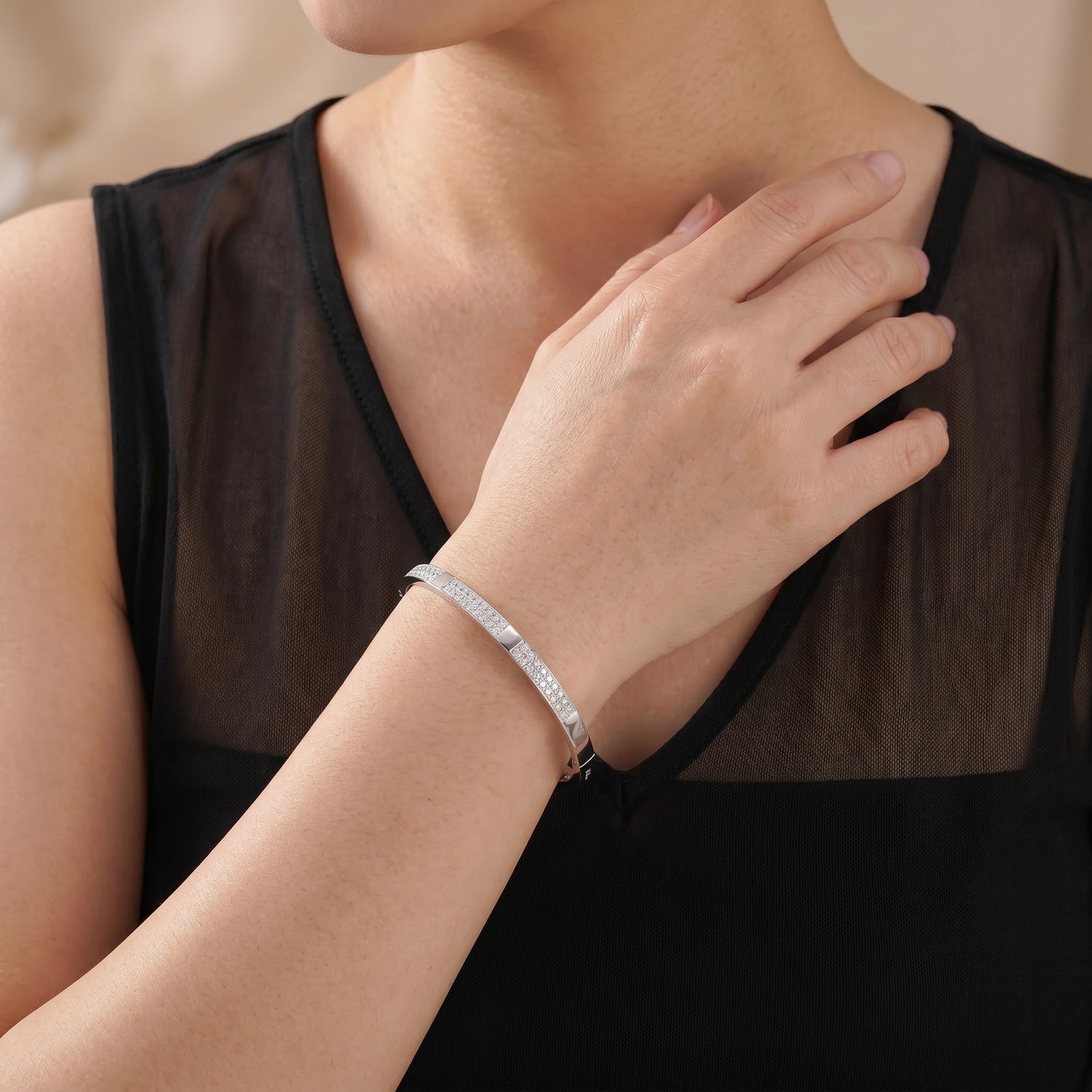 1.59ct Natural Diamond Double Row Eternity Bangle in 18K White Gold - JewelryandStore