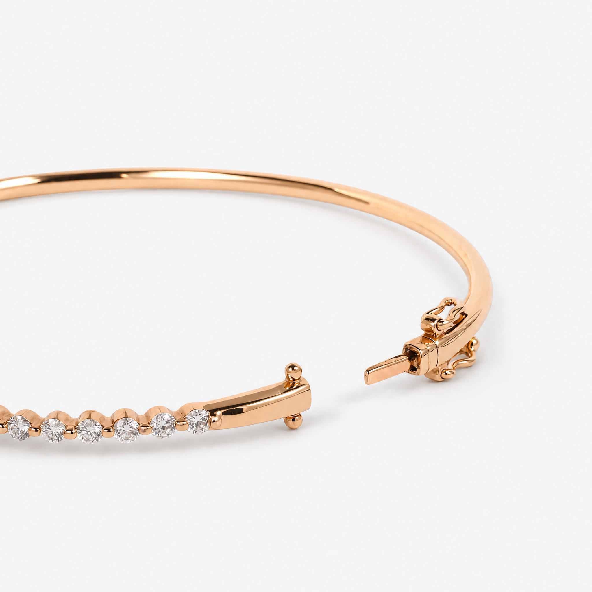 0.97ct Natural Diamond Shared Prong Tennis Bangle in 18K Rose Gold - JewelryAndStore