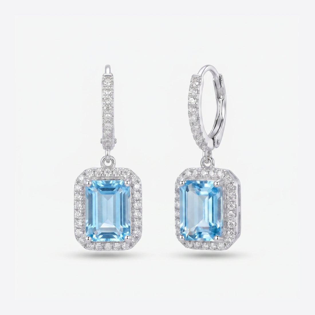 3.64ct Natural Blue Topaz and Diamond Drop Earrings in 18K White Gold - JewelryAndStore
