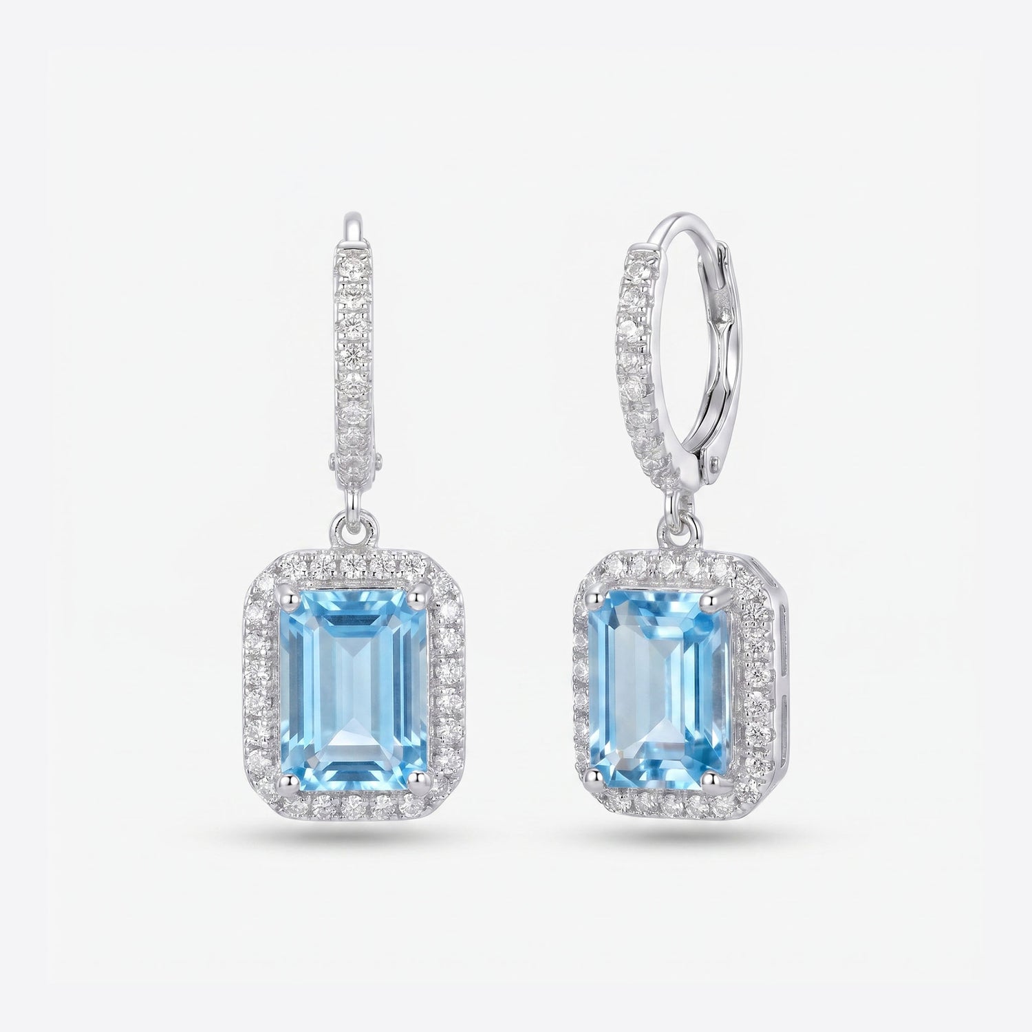 3.64ct Natural Blue Topaz and Diamond Drop Earrings in 18K White Gold - JewelryAndStore