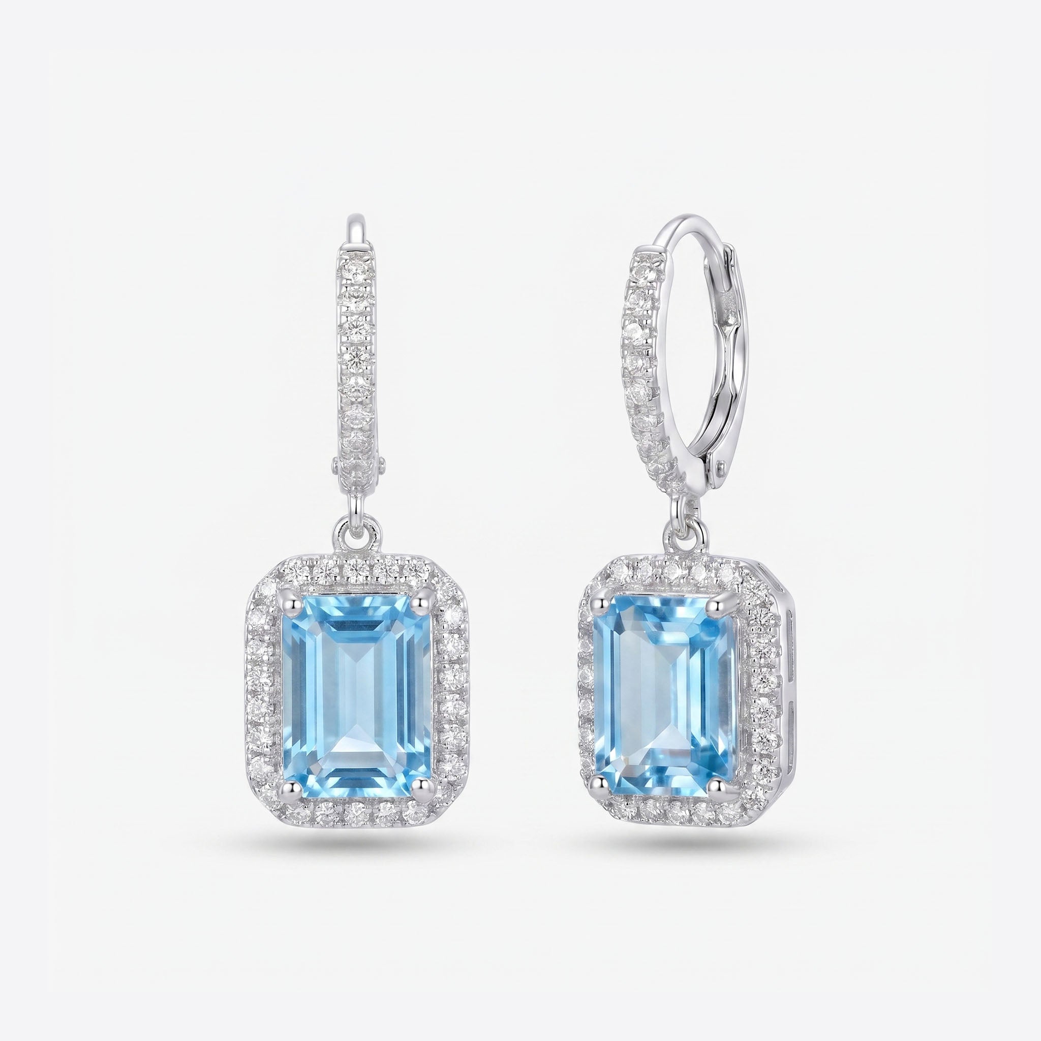 3.64ct Natural Blue Topaz and Diamond Drop Earrings in 18K White Gold - JewelryAndStore
