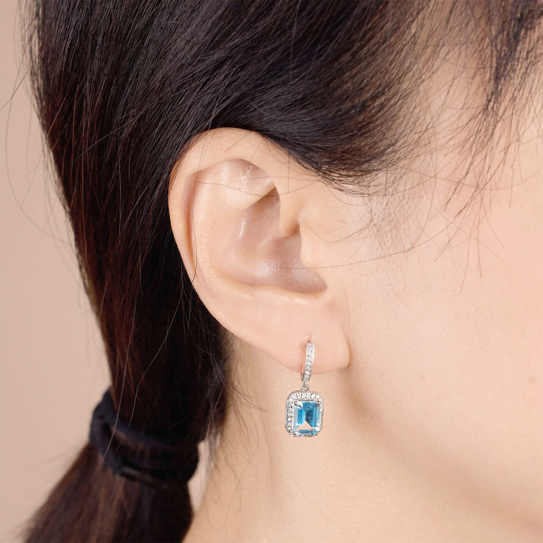3.64ct Natural Blue Topaz and Diamond Drop Earrings in 18K White Gold - JewelryAndStore