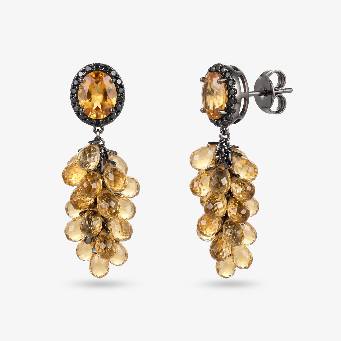 64.62ct Citrine and Black Diamond Drop Earrings in 18K Black Gold - JewelryAndStore