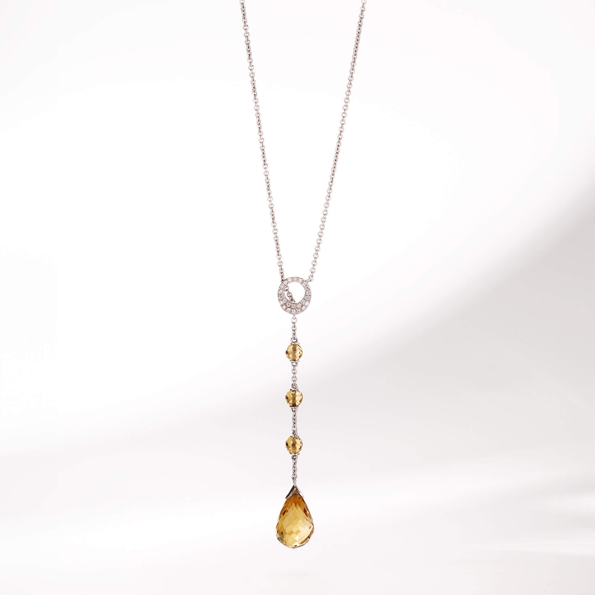 14K Gold Yellow Diamond &amp; Citrine Necklace - Jewelry And Store