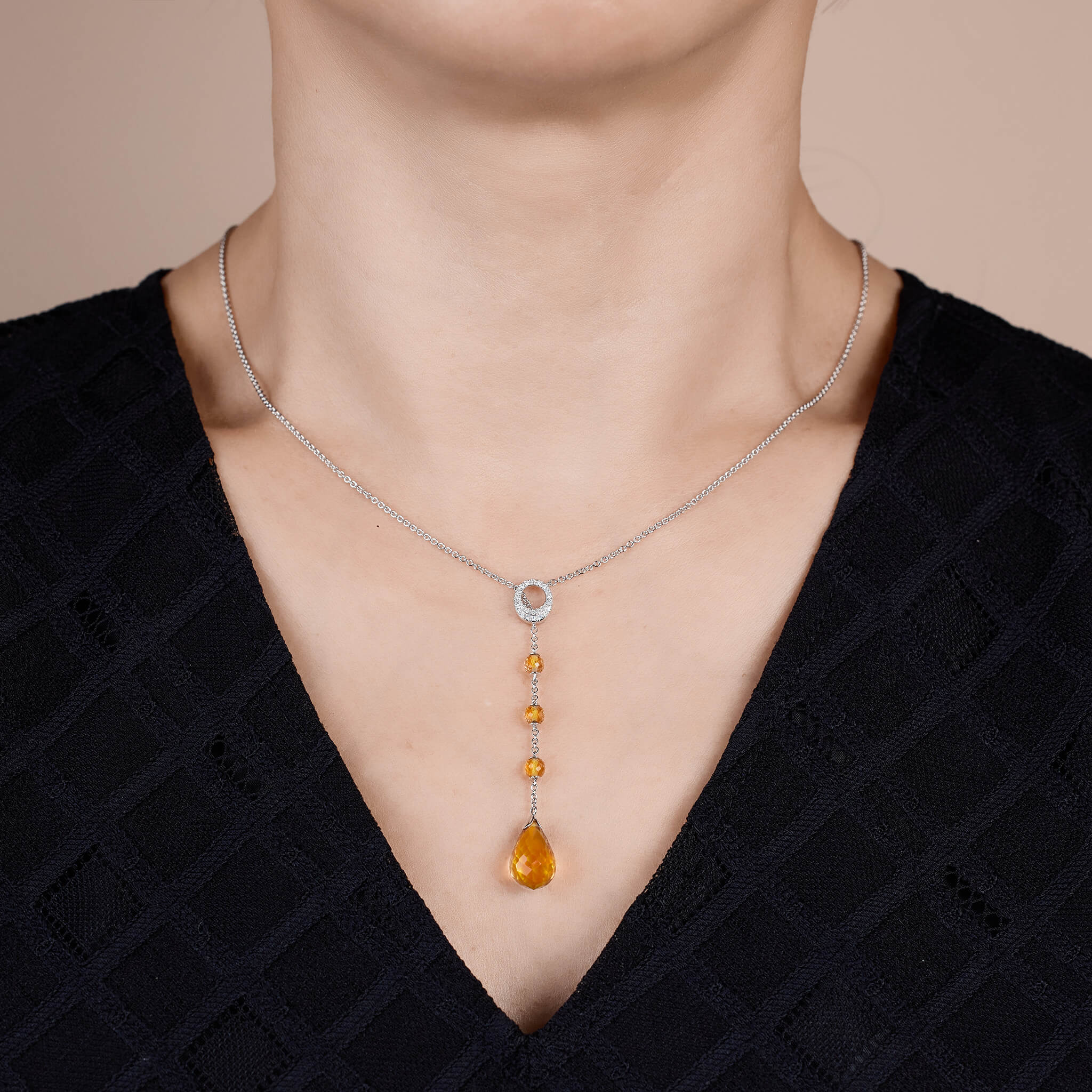 14K Gold Yellow Diamond &amp; Citrine Necklace - Jewelry And Store
