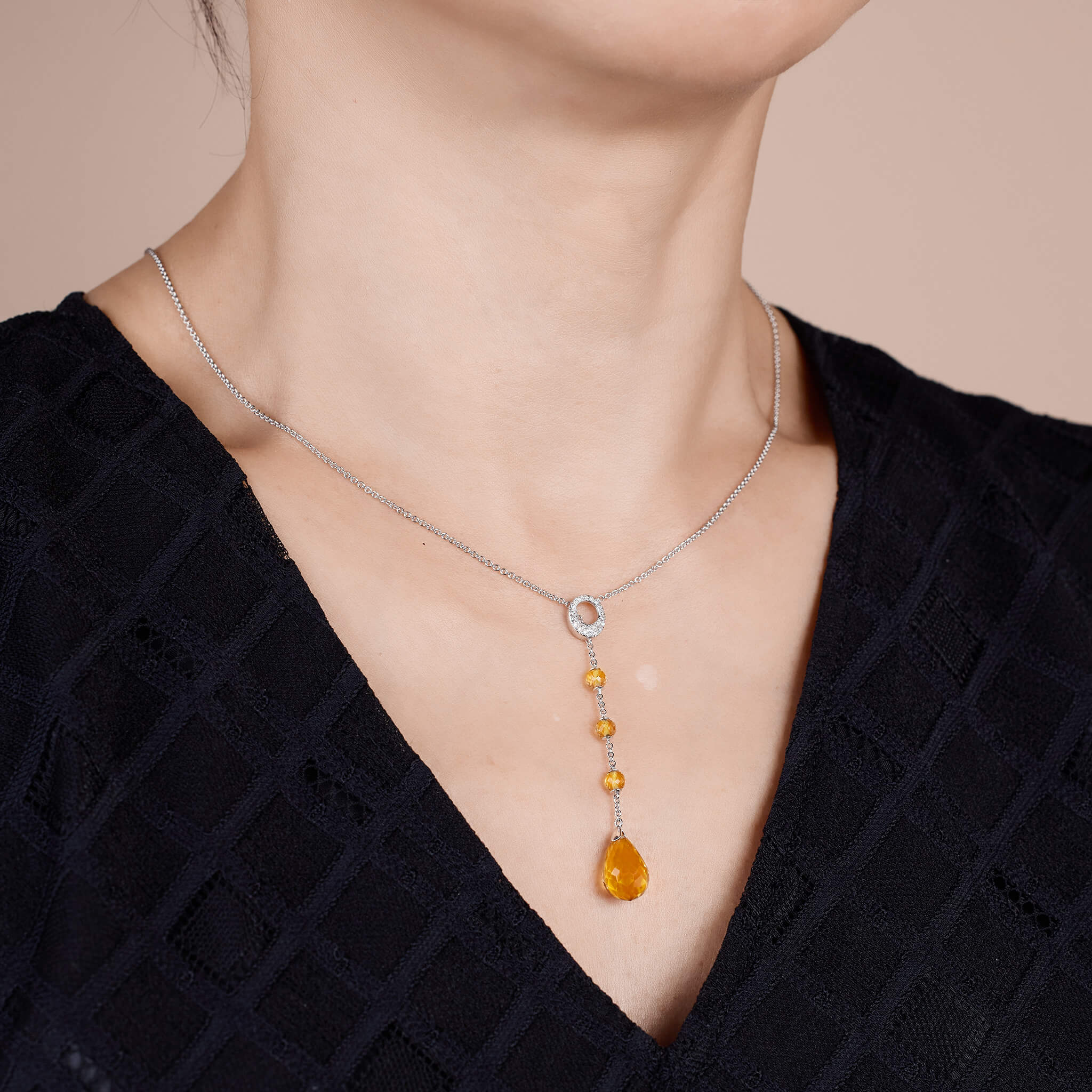 14K Gold Yellow Diamond &amp; Citrine Necklace - Jewelry And Store