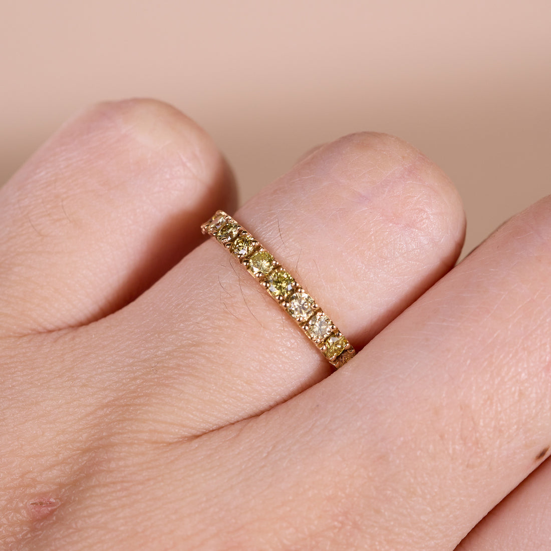 Half - Eternity Band with Natural Yellow Diamonds in 18K Yellow Gold - JewelryAndStore