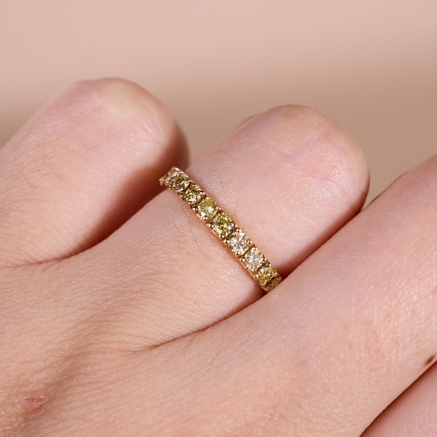 Half - Eternity Band with Natural Yellow Diamonds in 18K Yellow Gold - JewelryAndStore