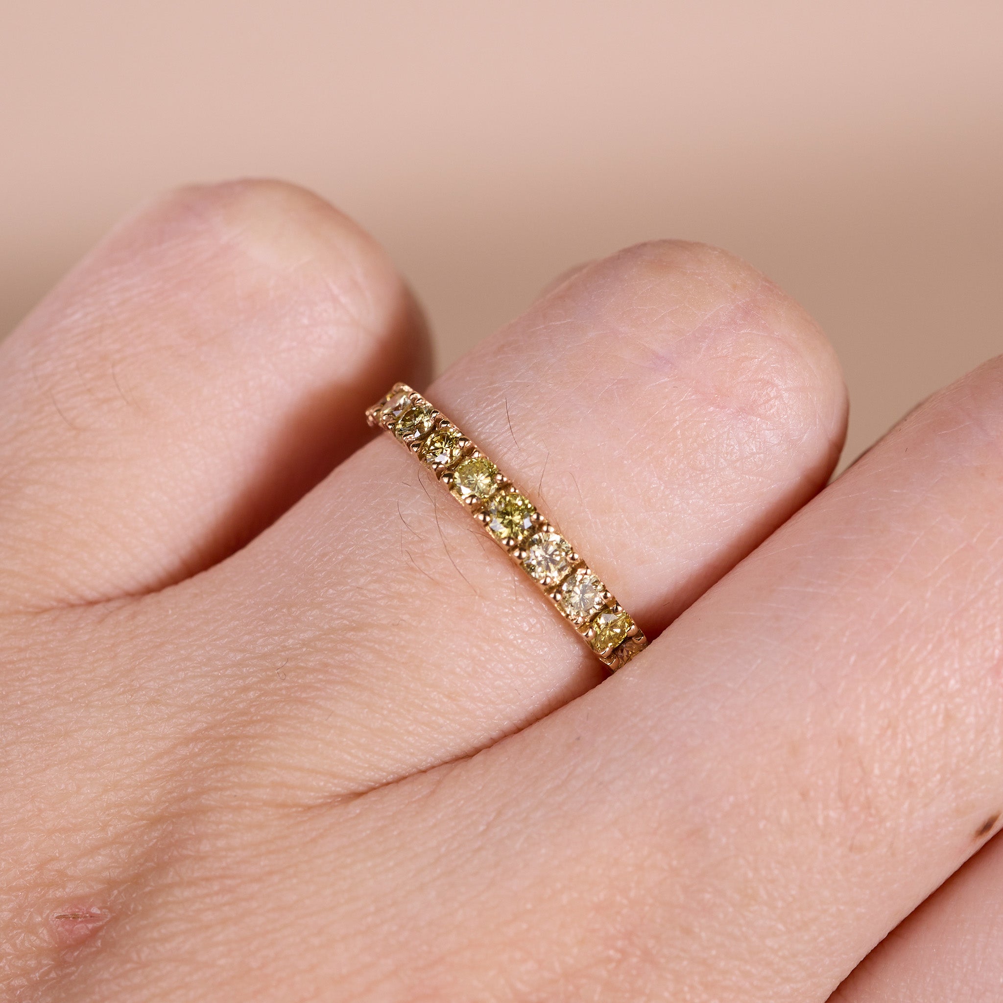 Half - Eternity Band with Natural Yellow Diamonds in 18K Yellow Gold - JewelryAndStore