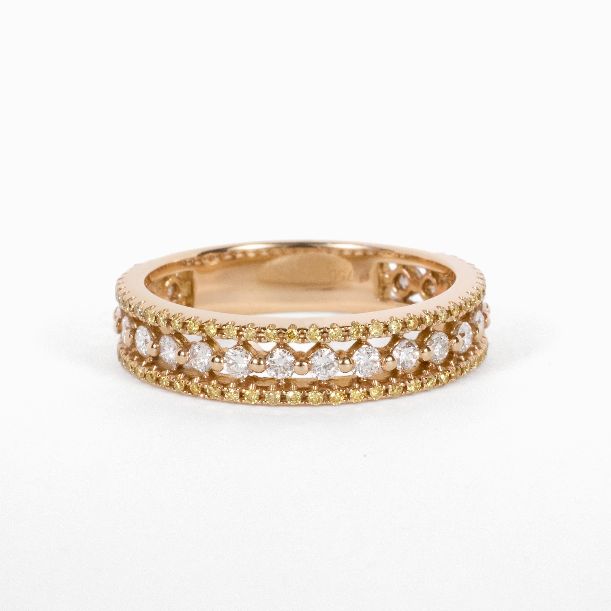 18K Gold Double‑Row Diamond Band with Natural Yellow Diamond Accents - JewelryAndStore