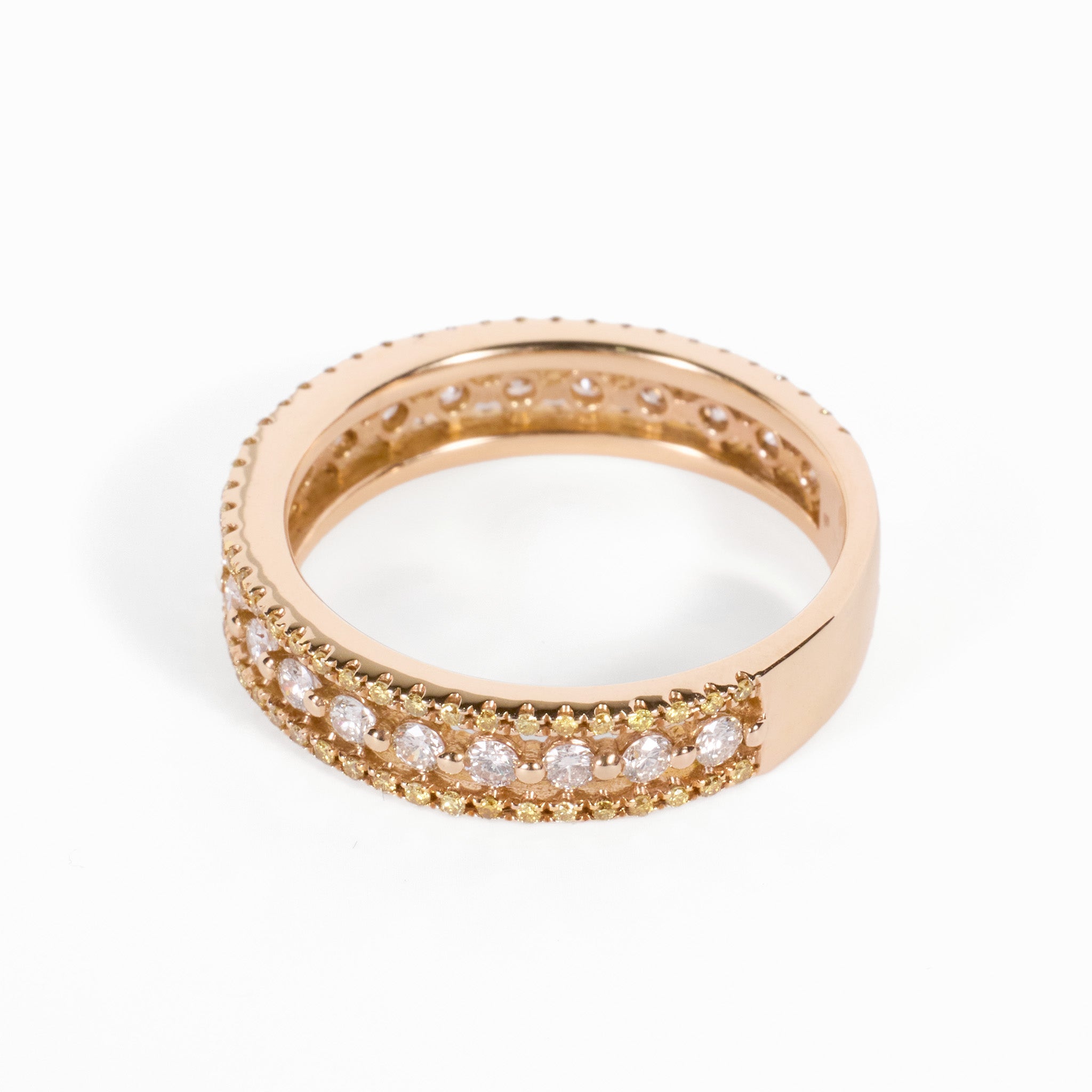 18K Gold Double‑Row Diamond Band with Natural Yellow Diamond Accents - JewelryAndStore