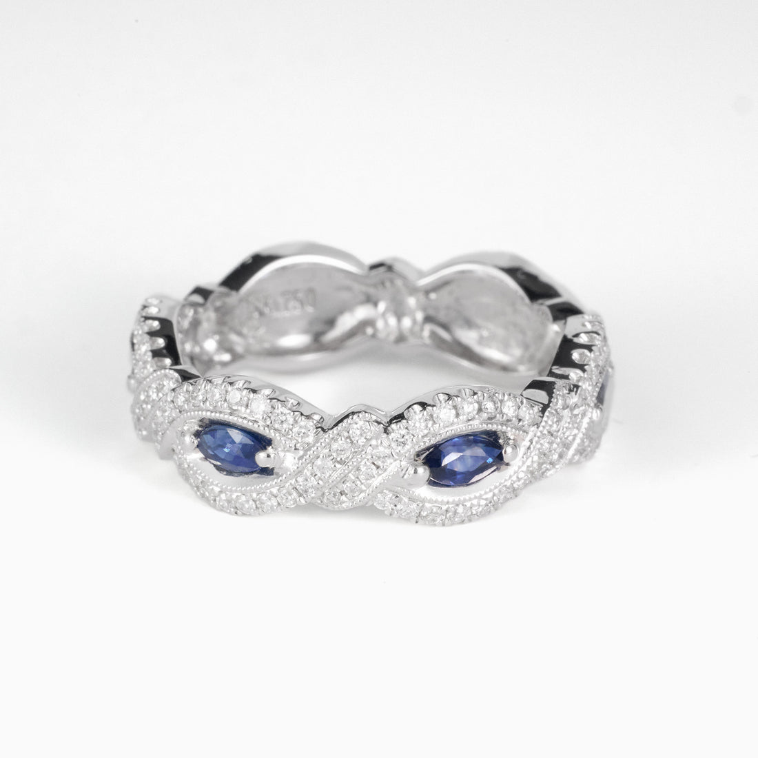 18K Gold Infinity Design Band with 0.49ct.tw.Blue Sapphires and Diamonds