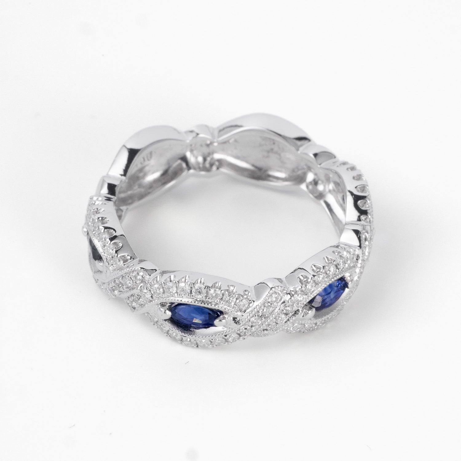 18K Gold Infinity Design Band with 0.49ct.tw.Blue Sapphires and Diamonds - JewelryAndStore