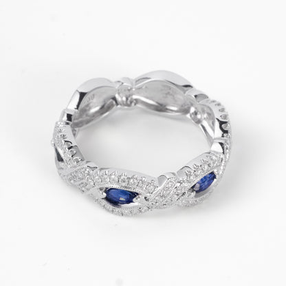 18K Gold Infinity Design Band with 0.49ct.tw.Blue Sapphires and Diamonds - JewelryAndStore