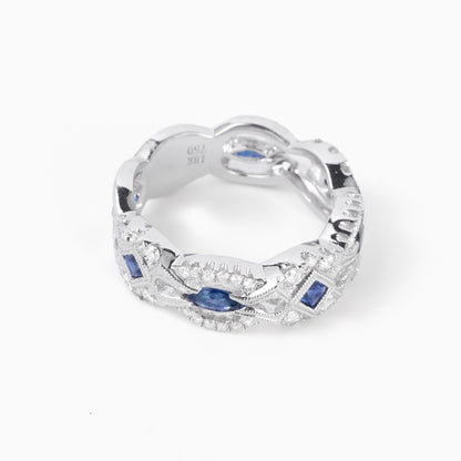 18K White Gold Royal Band with 0.85ct. Blue Sapphires and Diamonds - JewelryAndStore